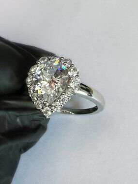 Pear Shaped Engagement Ring Sterling Silver Size 9